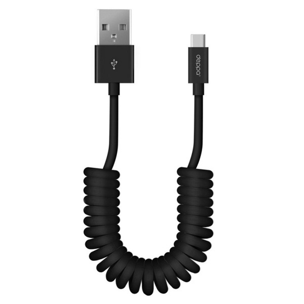Deppa Leather USB Type-C kabel, opgerold 1,5 m zwart