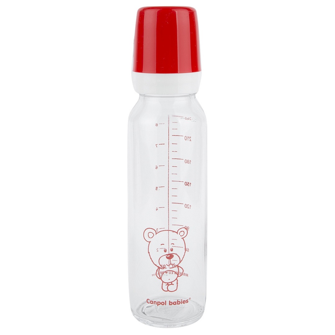 Staklena bočica sa silikonskom cuclom 240 ml, 42/101, crvena