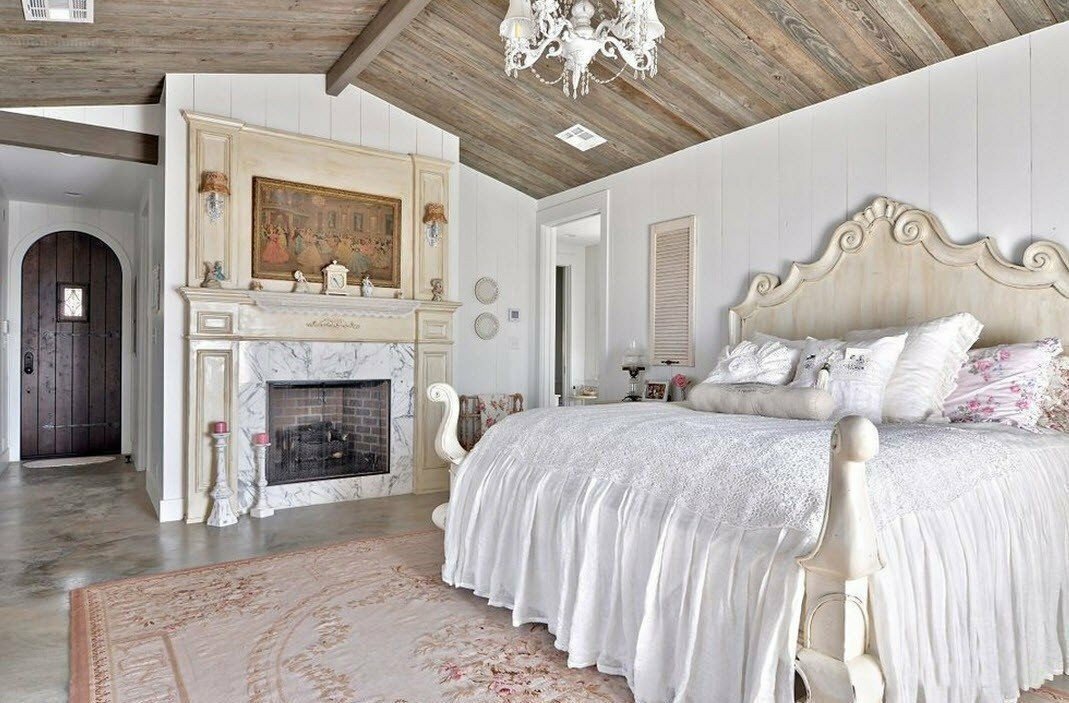 Luxury bed in the bedroom of a country house