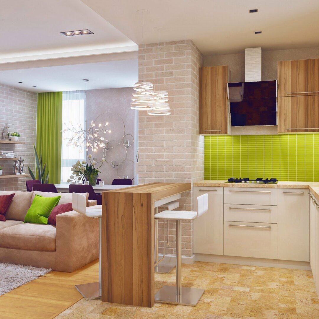Mutfak-oturma odası tasarımı +100 fotoğraf modern iç mekan seçenekleri