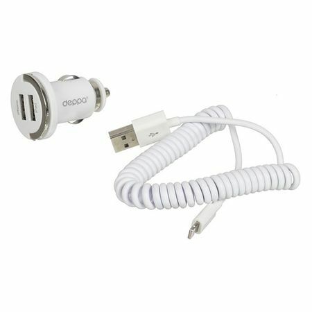 Car charger DEPPA Ultra, 2xUSB, 8-pin Lightning (Apple), 2.1A, white