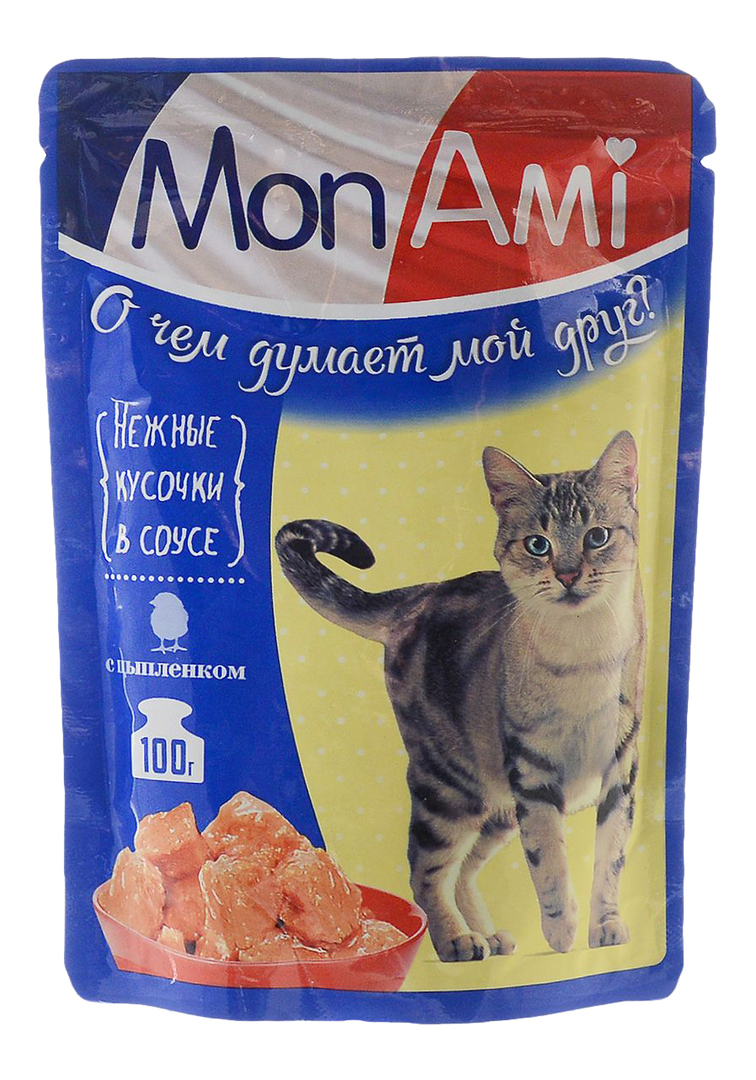 Natvoer voor katten MonAmi, kip, 100g