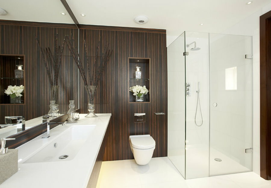 Shower cabin in a minimalist bathroom