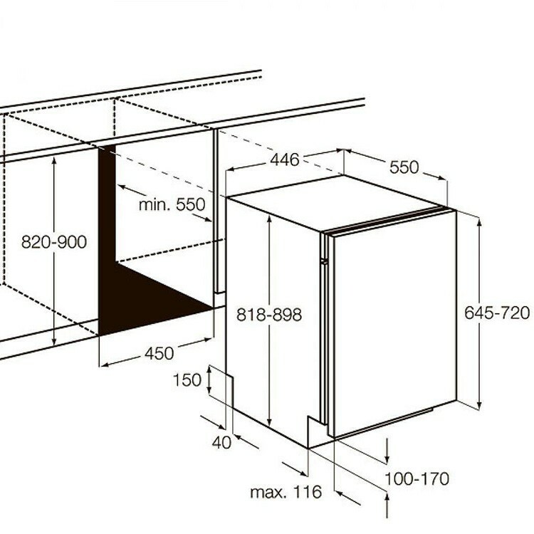 Built-in dishwasher dimensions diagram