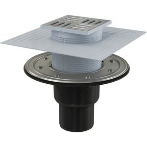 Shower drain AlcaPlast 105x105 / 50/75 straight line, stainless steel, dry and wet odor trap (APV4344)