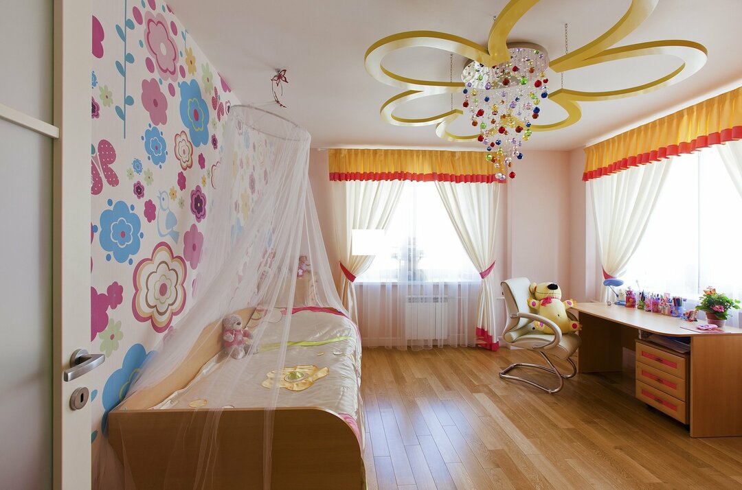 Dětské lampy: stojací lampy, lampy a další typy v interiéru místnosti