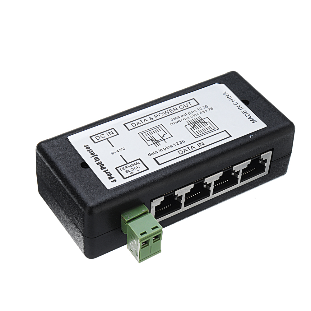 PC. 4 Ports POE Injector POE Splitter for CCTV Network POE Camera Power Over Ethernet IEEE802.3af