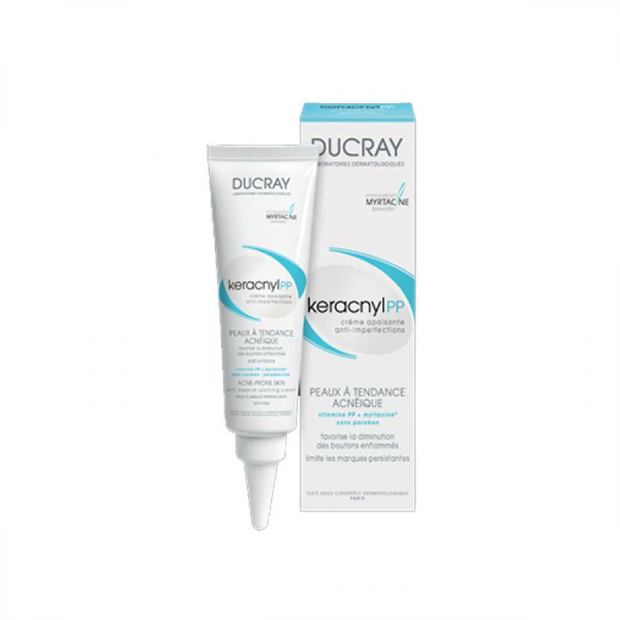 Ducray Keracnyl PP Beroligende ansigtscreme, 30 ml, til hudpletter, der er tilbøjelige til acne