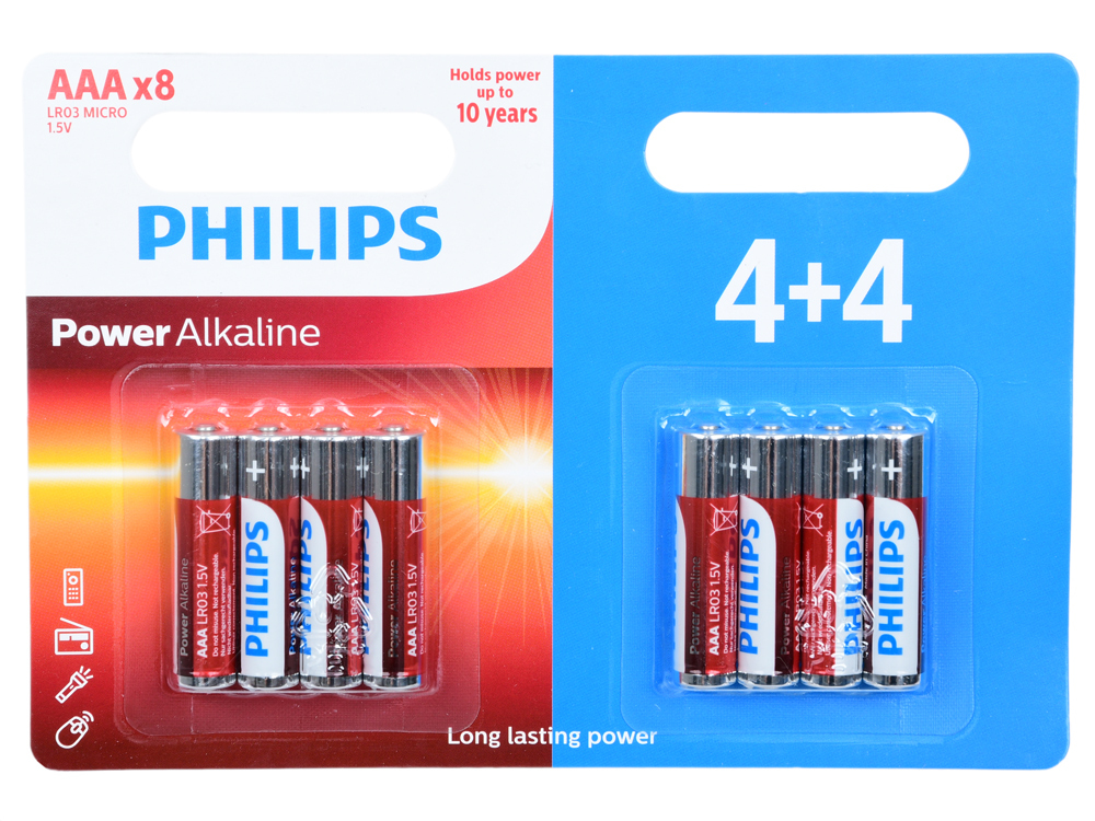 Piles Philips LR03P8BP / 10 (AAA) Power alcalines (blister 8 pcs)