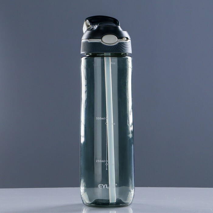 Botella de agua 800 ml, con sorbete, mosquetón, 7,5x27 cm, mezcla