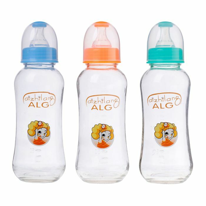 Feeding bottle glass, medium flow, patterned, 240 ml, from 0 months, MIX color