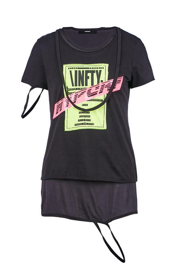 T-shirt da donna DIESEL 00SQYL 0LATH 9XX nera / verde / rosa S