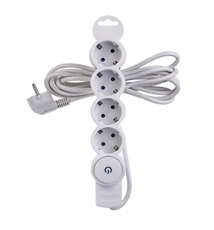 Extension cord Duwi 4 grounded sockets with shutters with a switch 10A 2200 W, 5 m