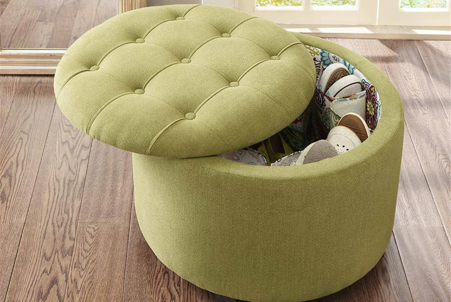 Round frame pouf with shoe rack inside