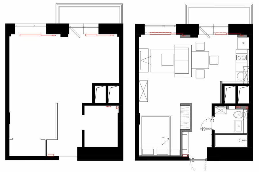 Layout of a one-room apartment of a small area