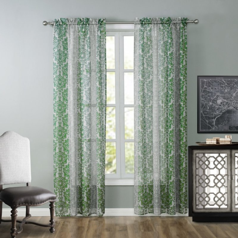 The green curtains in the interior of the nursery, living room, bedroom, kitchen
