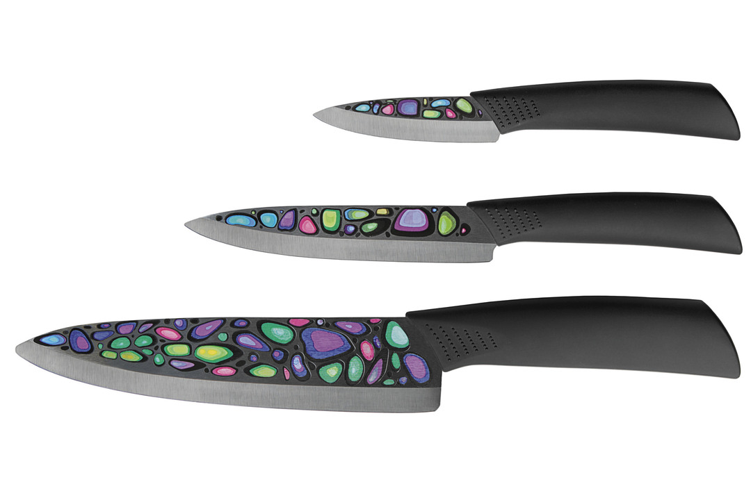 Sada 3 čiernych kuchynských nožov Mikadzo Imari (balené samostatne)