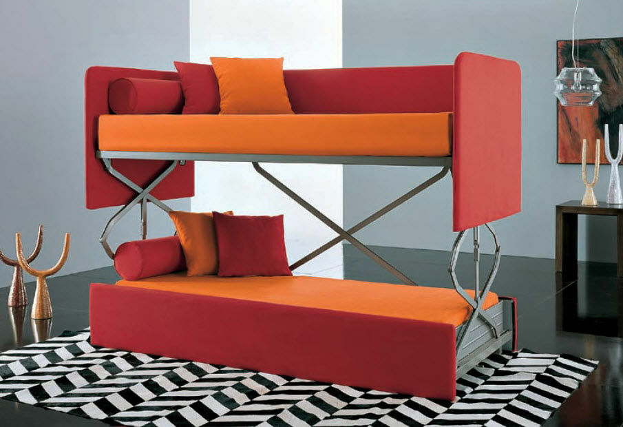 Red-orange convertible sofa for teens
