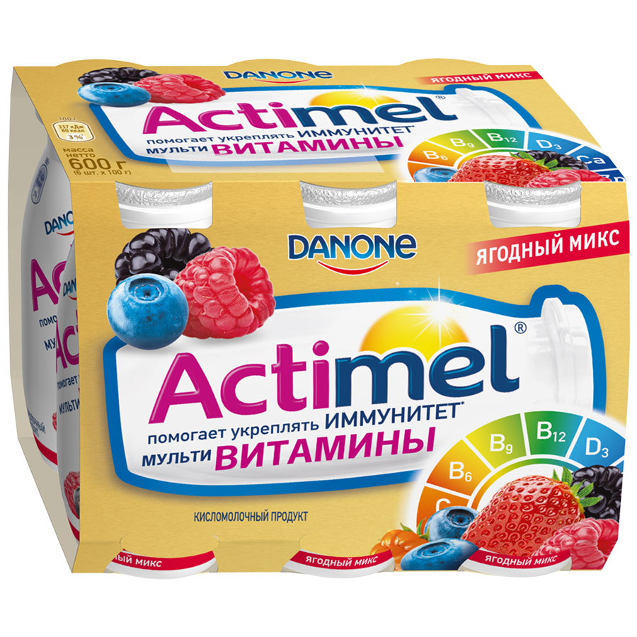 Actimel produit lait fermenté enrichi Berry mix 2,5% 100g * 6