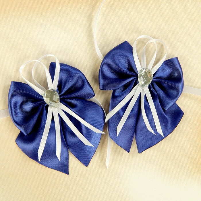 Kokarda-motyl ślubna do dekoracji satyna 2szt niebieska