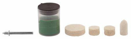 Kružni filc za poliranje BISON mini-set, 12,5x9,0 mm 2kom, 25x6,0, tvrdi filc 10x19,0 mm, trn d3,2, L38mm, pasta za poliranje u plastičnoj kutiji