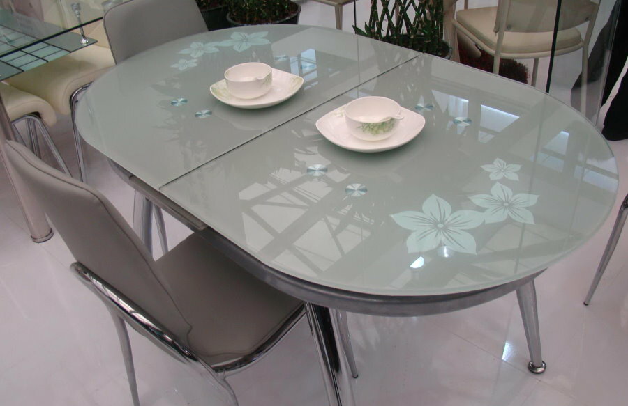 Table de cuisine extensible avec plateau en verre