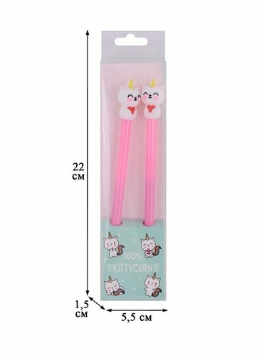 Un set di penne 100% kittycorn (gatti unicorno) (2 pezzi) (scatola in PVC)