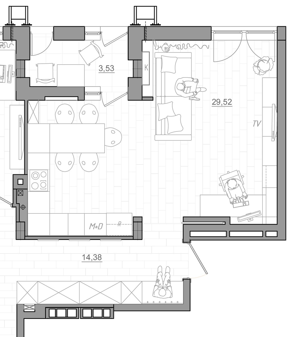 Kök-vardagsrum layout