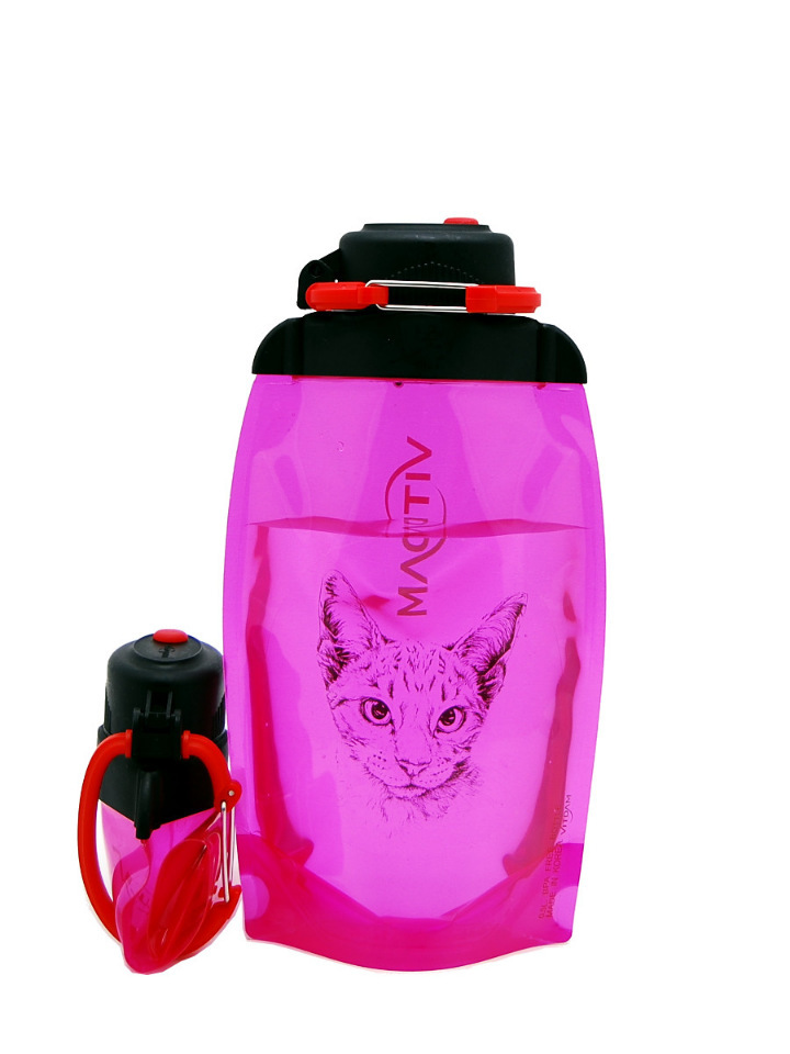 Sammenfoldelig øko-flaske, pink, volumen 500 ml (artikel B050PIS-1302) med et billede