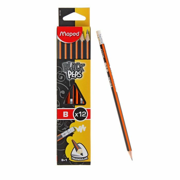 Must pliiats pliiats Maped Black Pep on kolmepoolne kustutuskummiga 851724