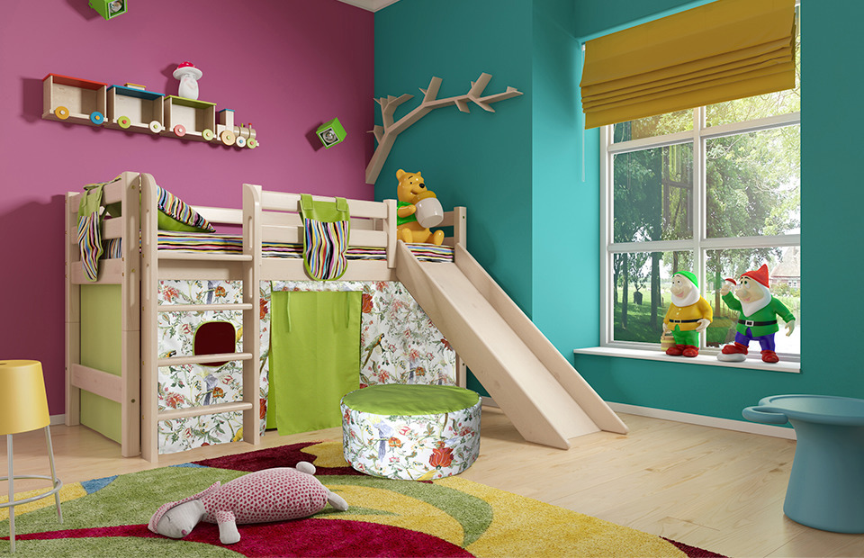 Bērnu istabas dizains ar divstāvu gultu