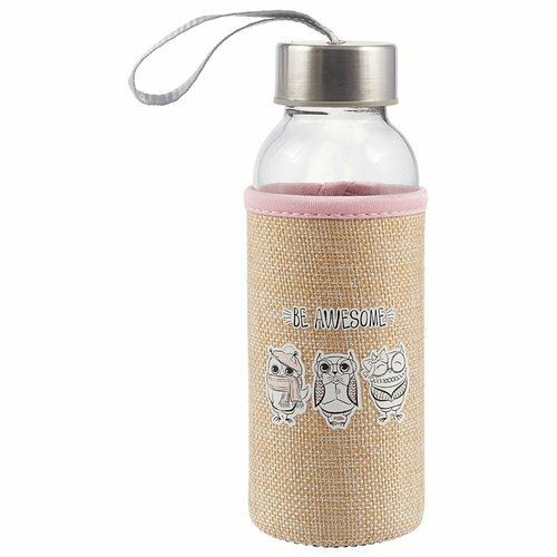 Fles in etui jute Owls Be awesome (glas) (300ml)