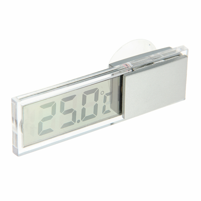 Electronic thermometer with suction cup, transparent, battery-powered, plastic