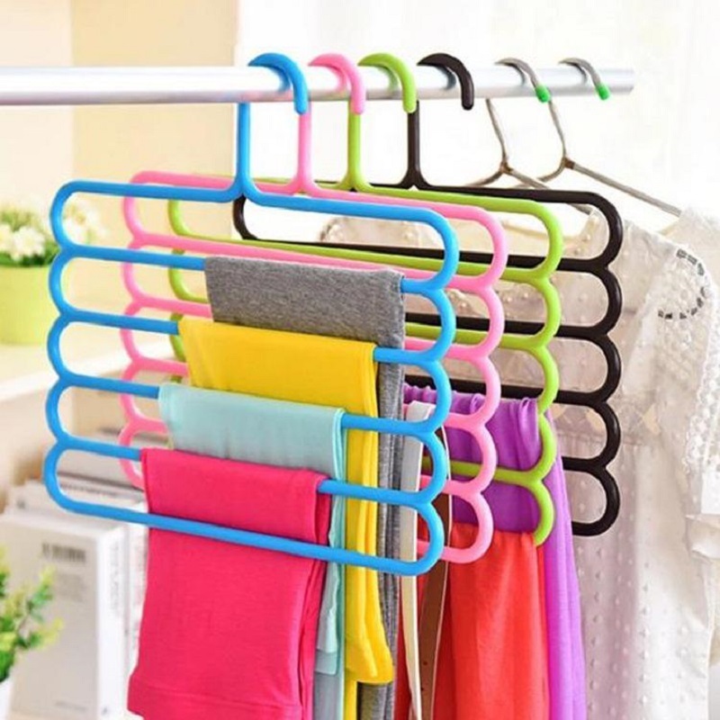 Multifunktionel Anti Laundry Rack Rack 5 Vægbeklædningsbukser Klud Plastbøjle