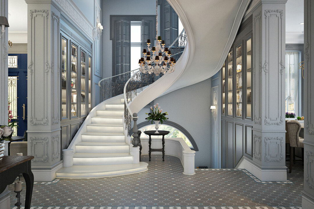 Staircase in the interior in a classic style