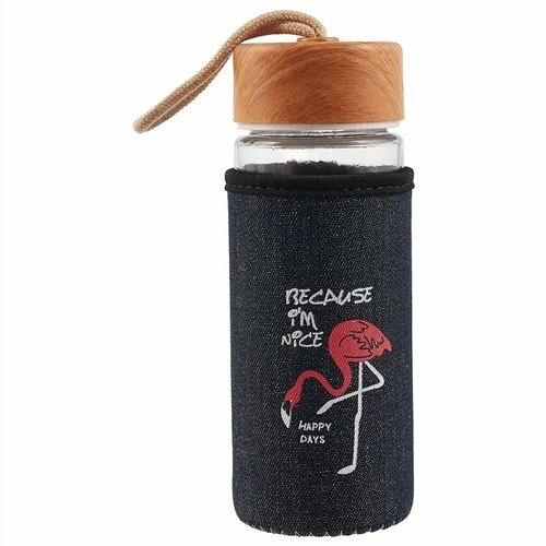 Fles in een denim flamingo koffer (glas) (300ml) (12-07599-SK2OH81)
