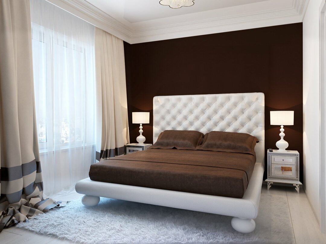 dormitorio en tonos chocolate con blanco