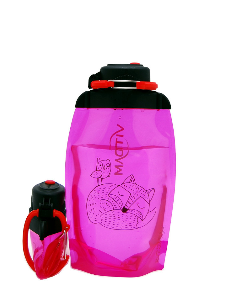 Skladacia ekologická fľaša, ružová, objem 500 ml (článok B050PIS-1304) s obrázkom
