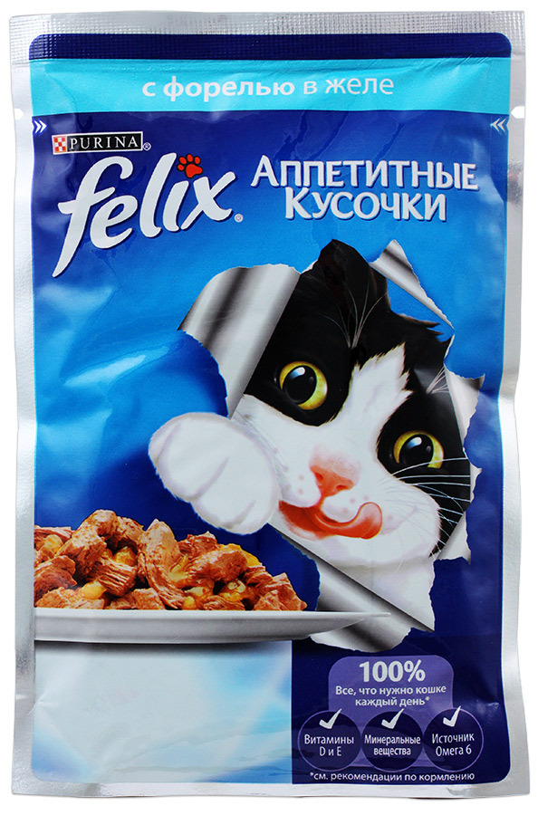 מזון לחתולים פליקס נתחים מעוררי תיאבון עם פורל בג'לי, 85 גרם
