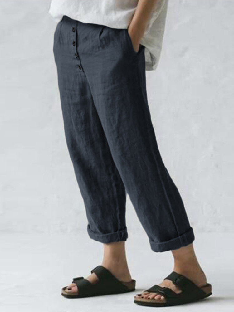 Ženske čvrste ležerne duge hlače s visokim strukom