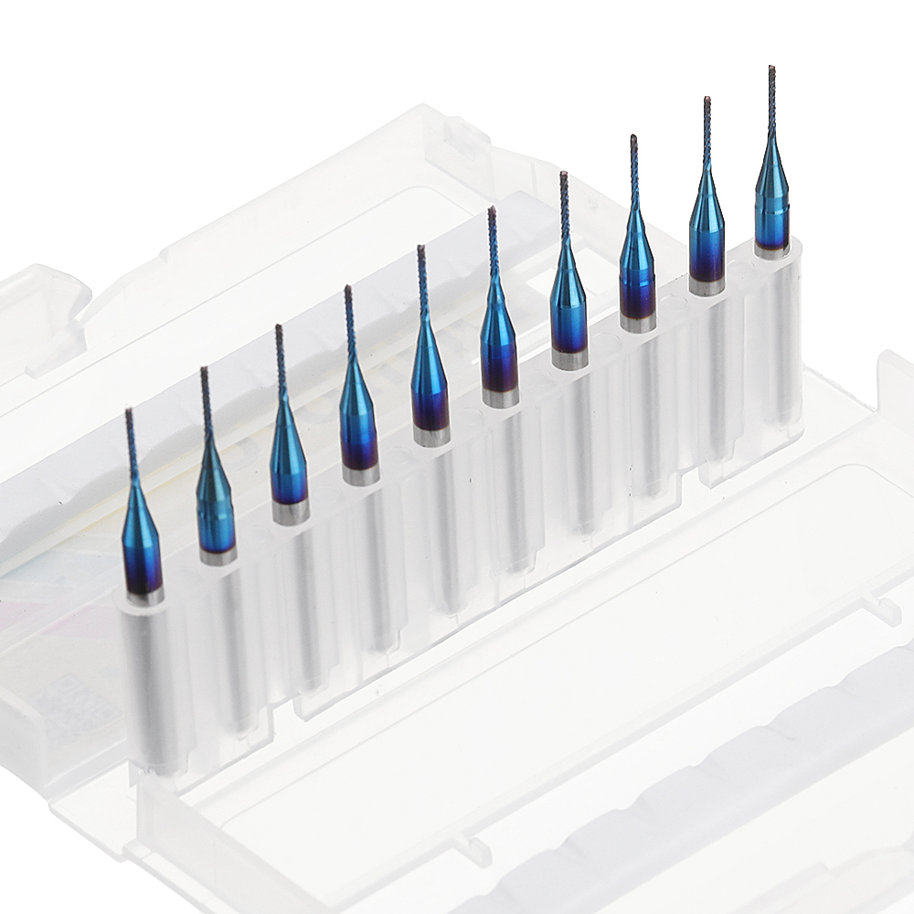  10 pezzi. 0,5-1,0 mm blu KNOX rivestiti PCB bit carburo incisione CNC Router strumento frese rotanti