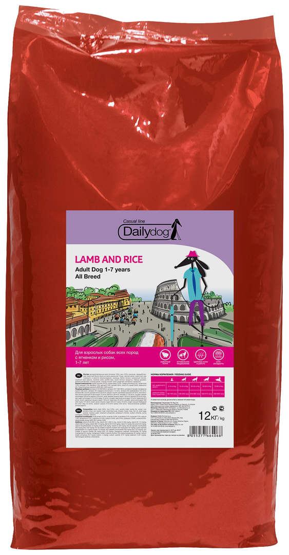 Suché krmivo pro psy Dailydog Casual Line Adult, jehněčí a rýže, 12 kg