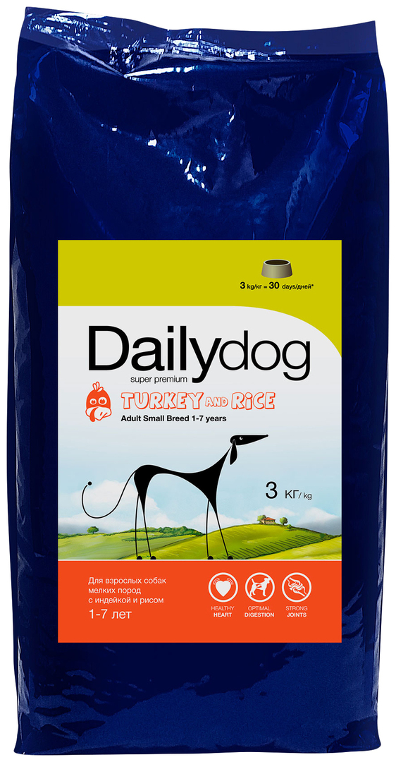 Tørfoder til hunde Dailydog Adult Small Breed, til små racer, kalkun og byg, 3kg