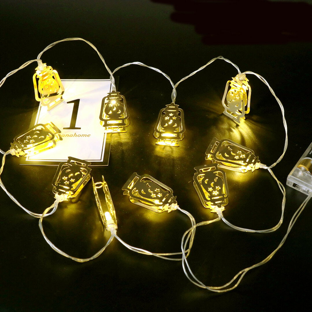 Battery Operated Golden Fanos Lantern 10 LED String Fairy Holiday Light for Party Home Decoration