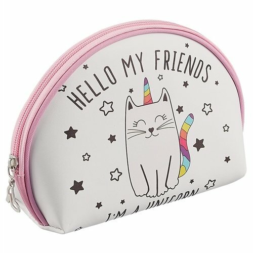 Yarım daire fermuarlı kozmetik çantası Cat-unicorn (21*13cm) (PVC kutu) (12-12058-VV-8778)