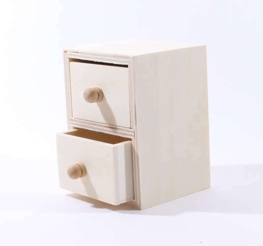 Kūrybiškumo rinkinys Tuščia komoda medinė su dviem stalčiais su rankenomis (11 * 7,5 * 8)