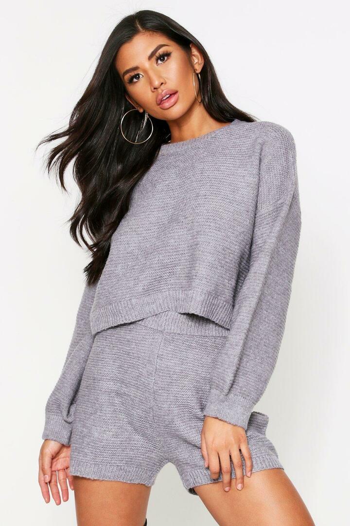 Cropped homewear set with voluminous sleeves in soft fluffy knit