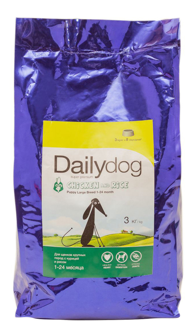 Suha hrana za štence Dailydog Puppy Large Breed, za velike pasmine, piletinu i rižu, 3 kg