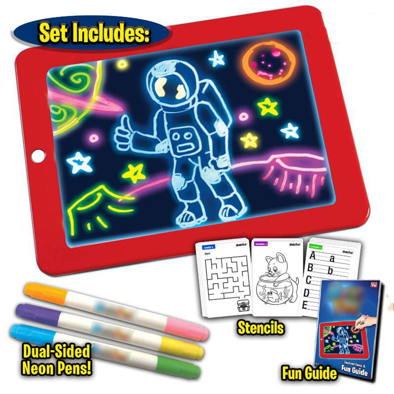 Magic Drawing Pad LED Writing Board Tablet for Plastic Creative Art Magic Notepad with Board Pen Brush Children Gift