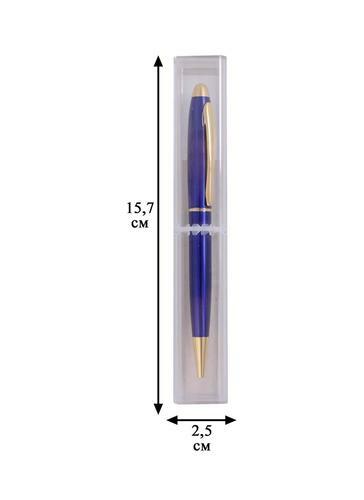 Dovanų rutulinis rašiklis. mėlyna Išmaniai mėlynas korpusas, geltonas metalas, plastikinė dėžutė